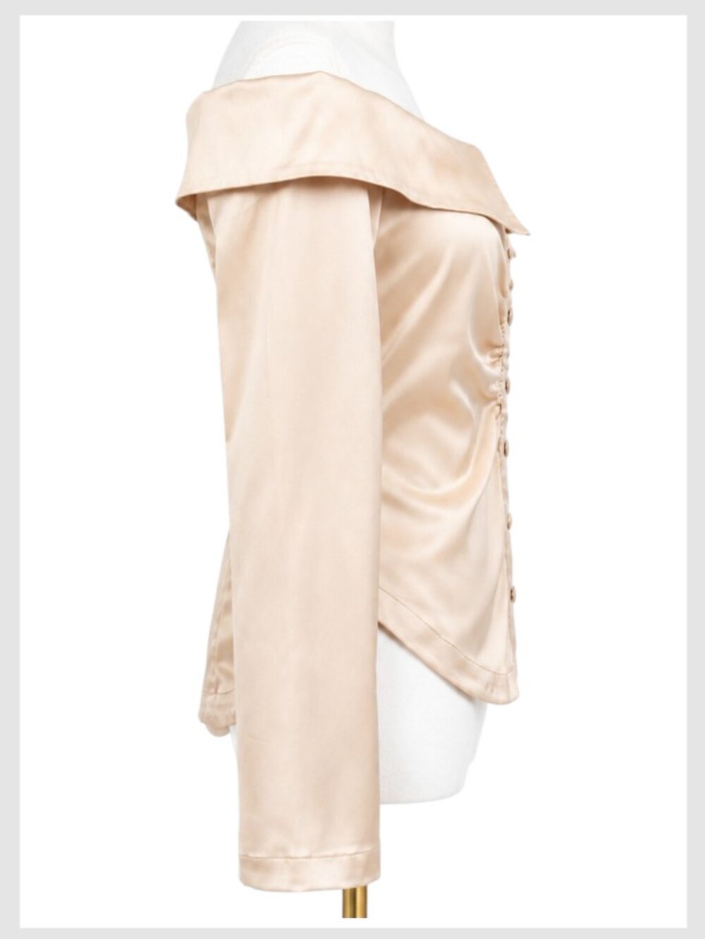Anthropologie Off Shoulder Satin Ruched Blouse Champagne Cream XS - Picture 7 of 9